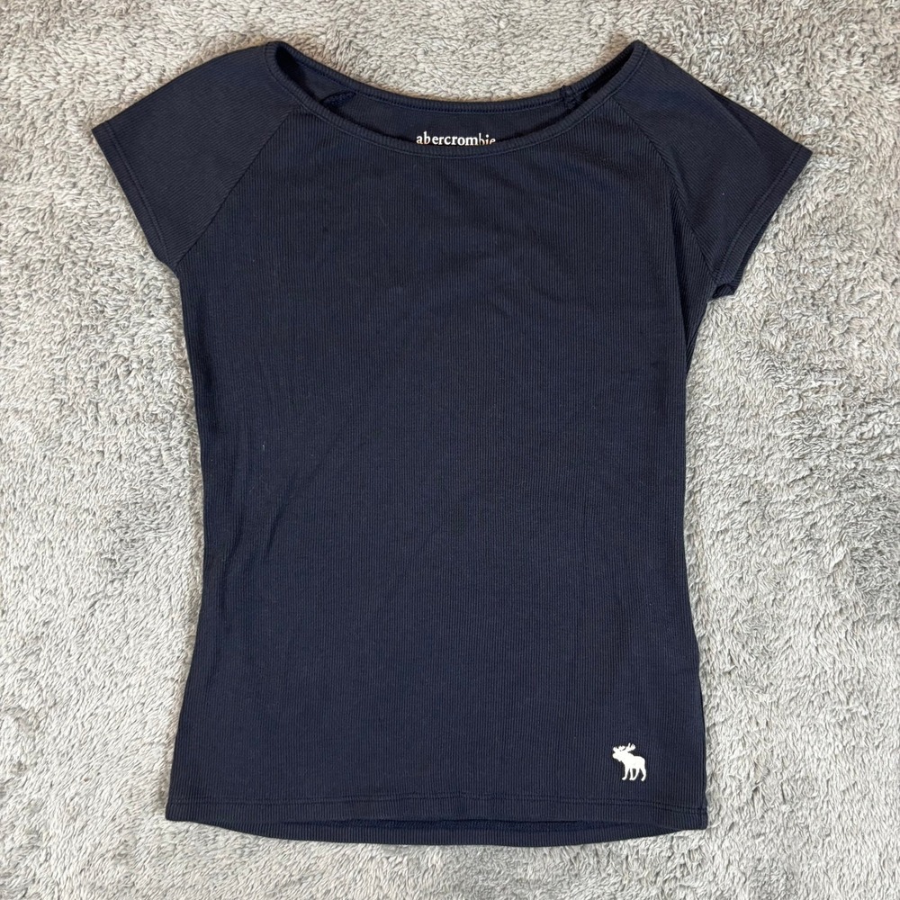 Abercrombie Kids Girls Navy Blue Ribbed Short Sleeve Boat Neck Top Size 9/10